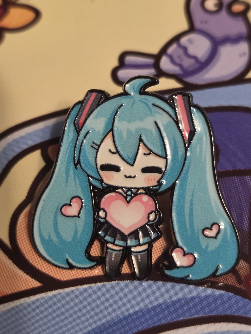 Chibi Twin-Tail Heart Enamel Pin — Aqua Blue Cute Character